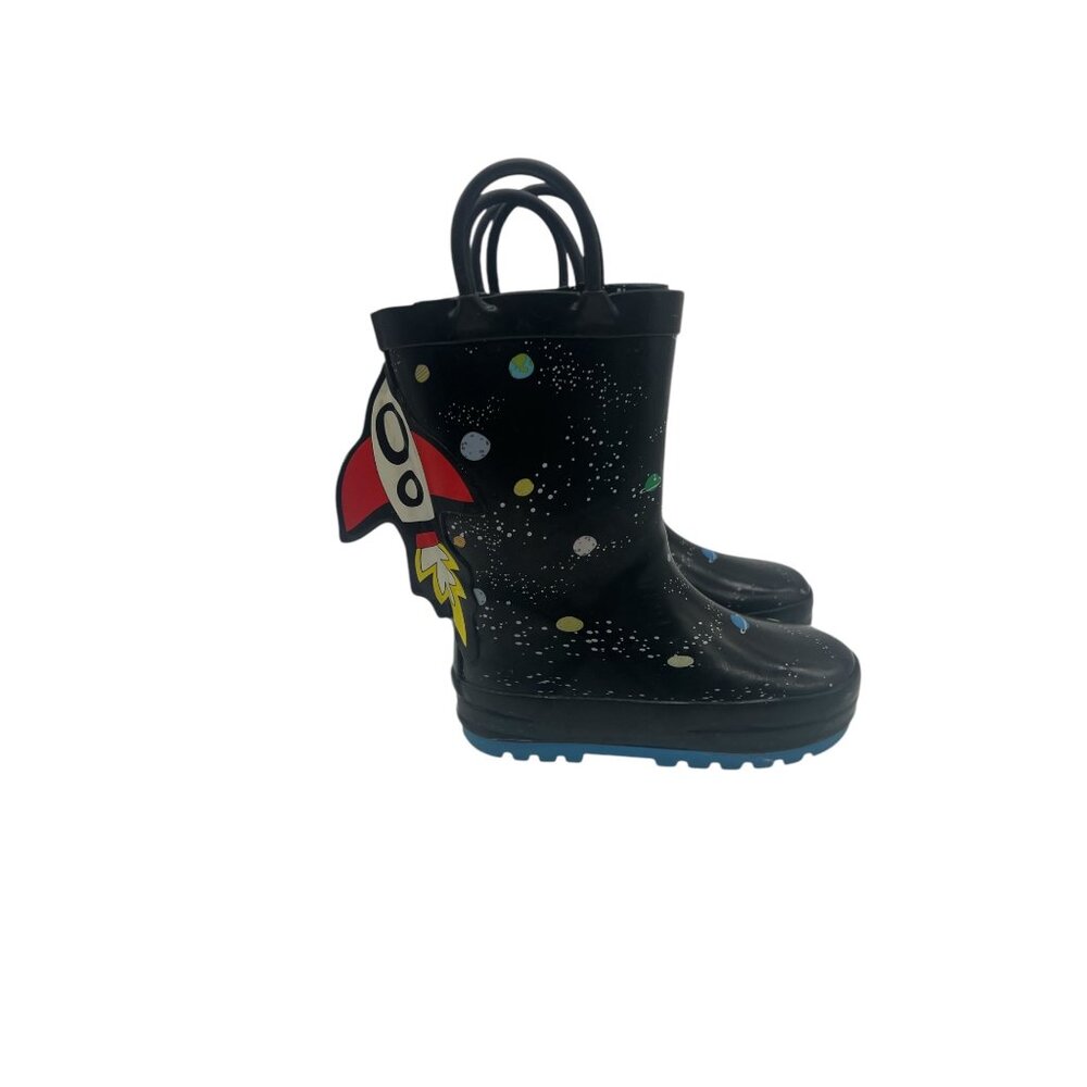 Kids Rain Boots Size 5 -6 Outer Space Rocket Ship 3D Unisex Waterproof rubber